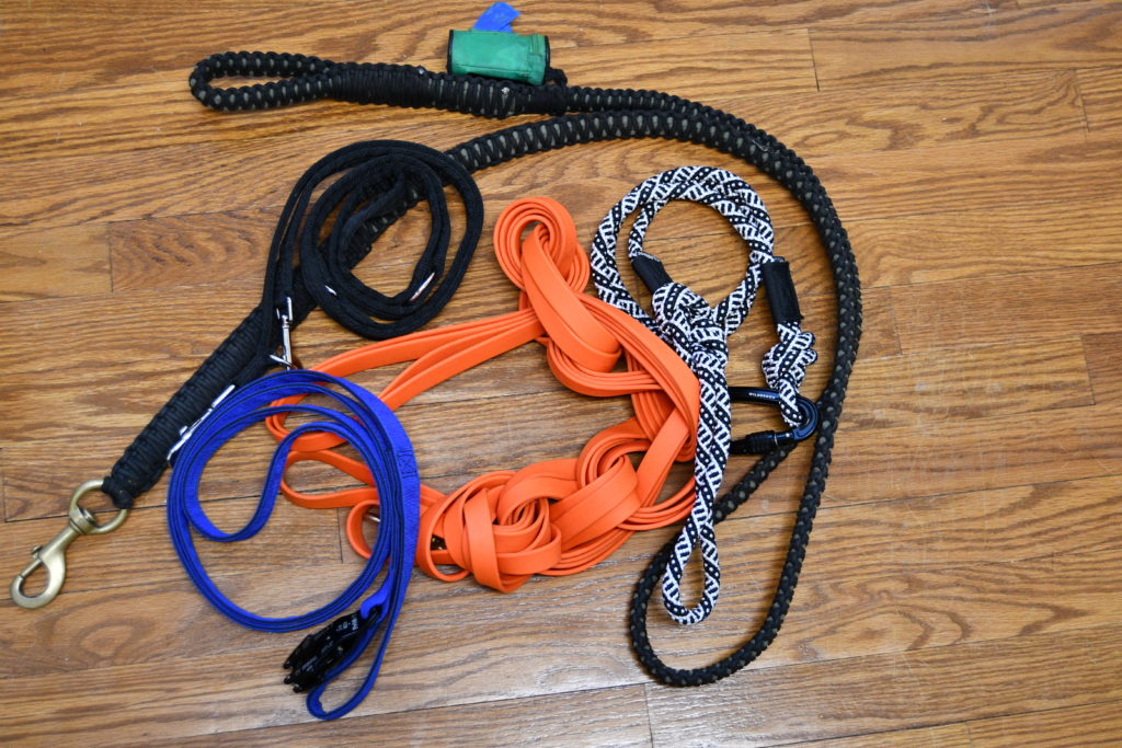a mix of leashes and materials