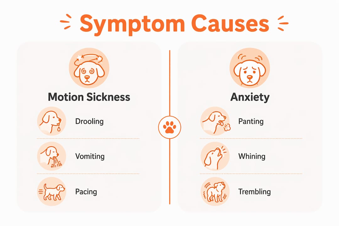 Infographic comparing motion sickness and anxiety symptoms