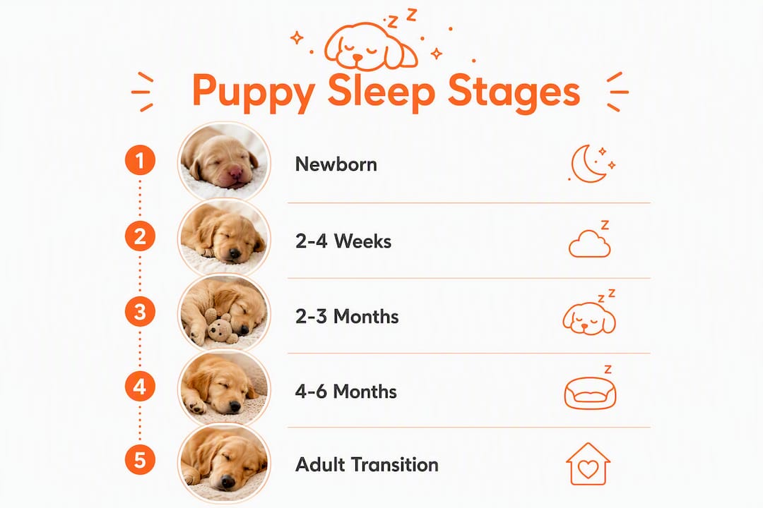 Infographic showing puppy sleep stages by age