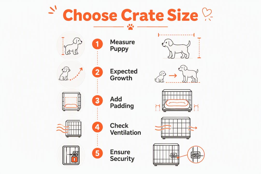 Infographic showing steps to choose puppy crate size