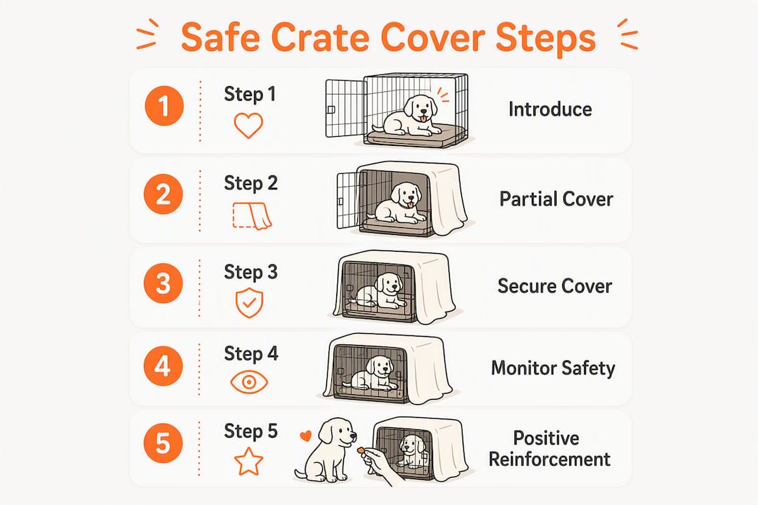 Infographic showing stepwise safe crate covering process