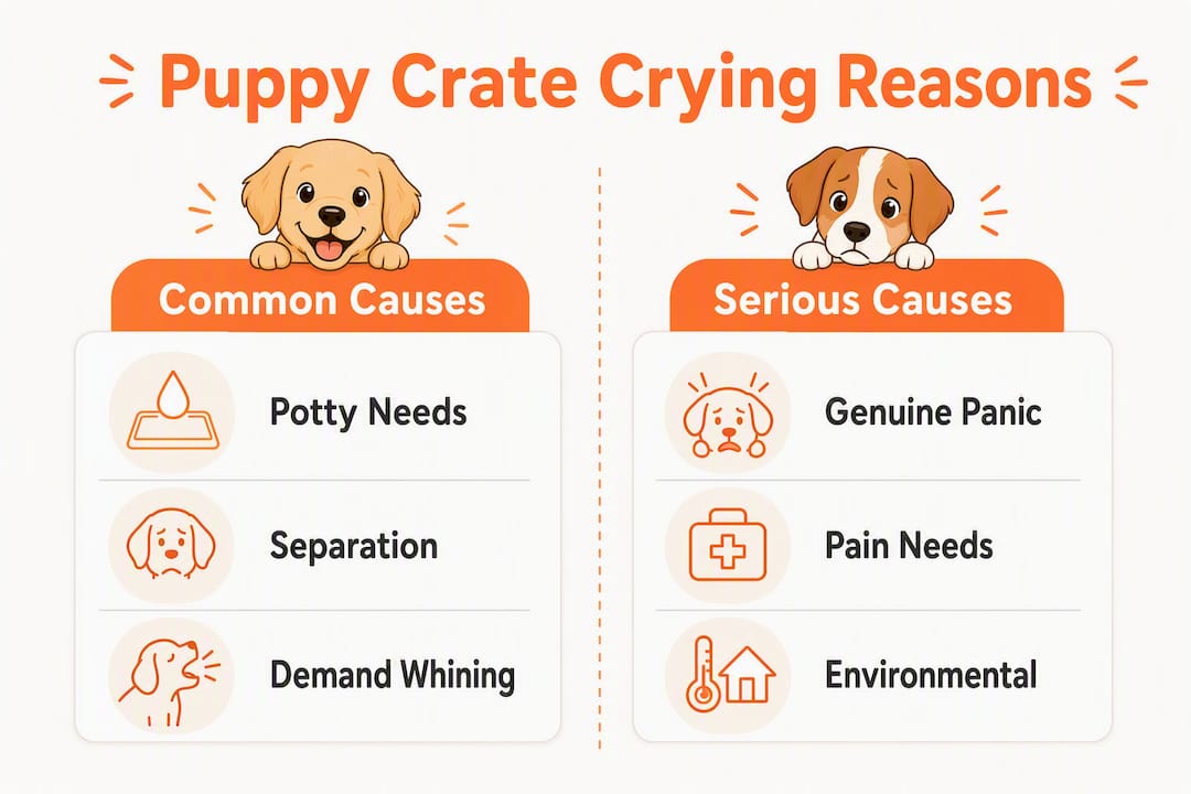 Infographic showing main reasons for puppy crate crying