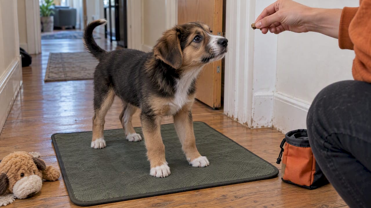 Puppy focusing during a quiet training session